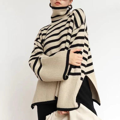 Women's Striped Turtleneck Sweater