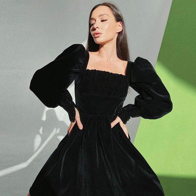 Robe trapèze en velours rouge