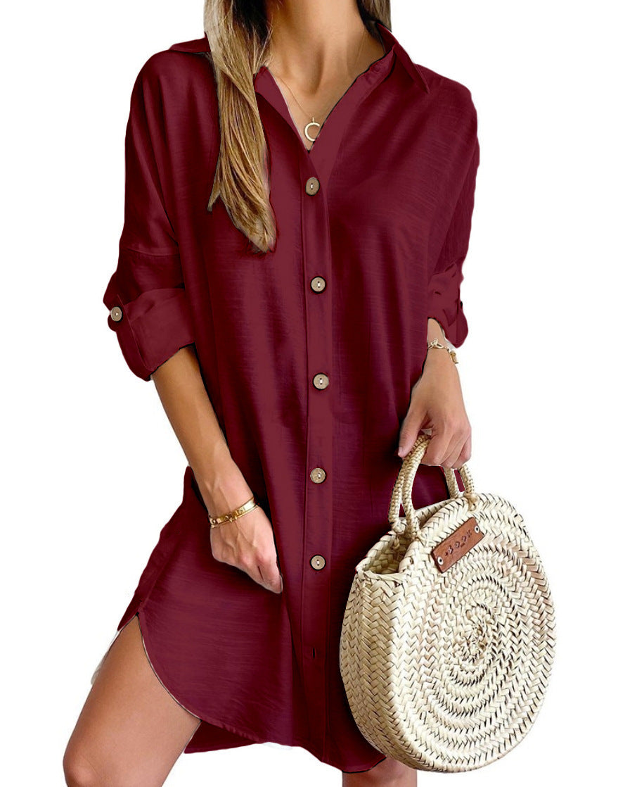 Autumn Lapel Shirt Dress