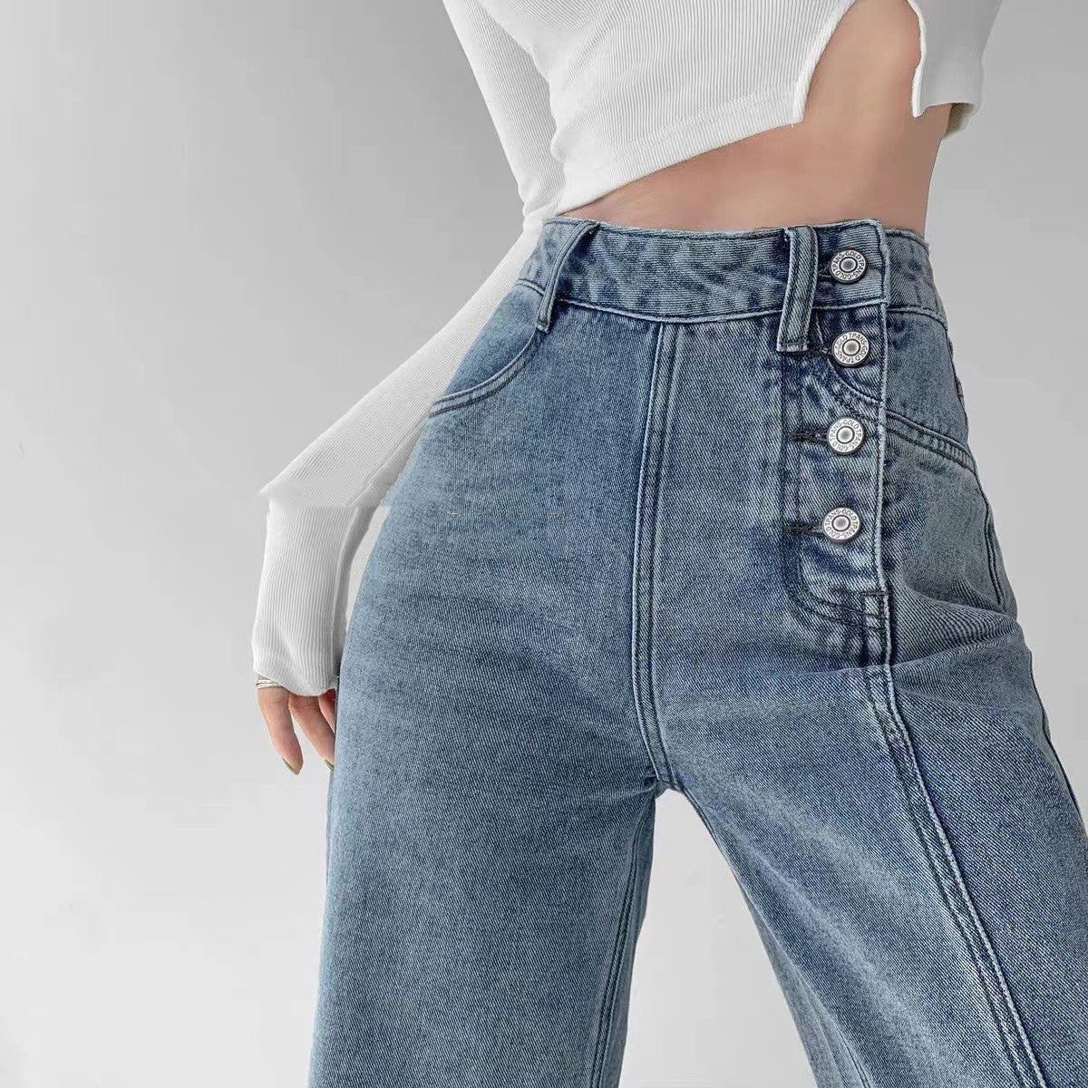 Irregular Button Jeans