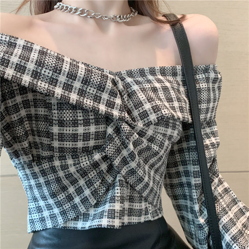 Plaid Off Shoulder Top