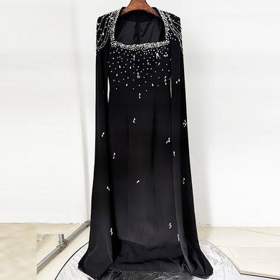 Beaded Shawl Sleeve Gown - Shé Hauté