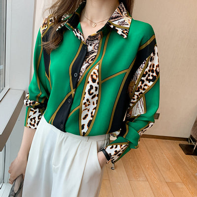 Colorblock Leopard Print Shirt