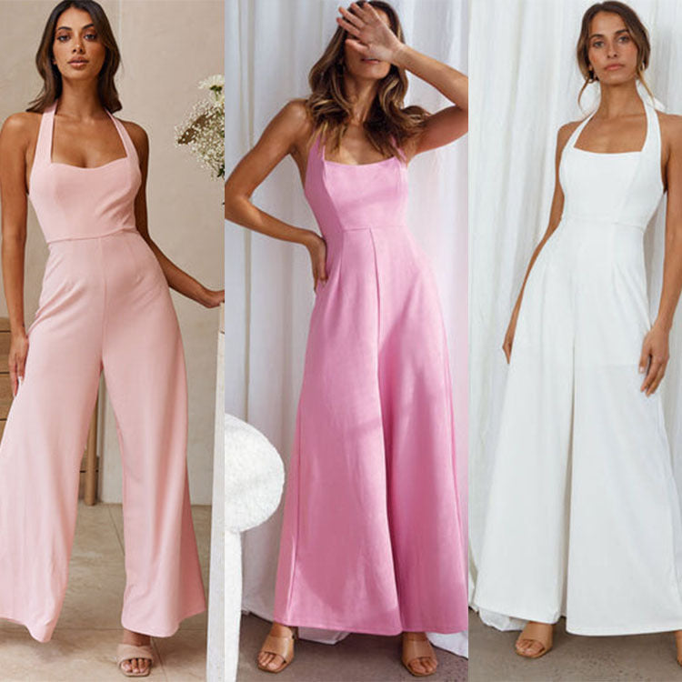Pure Color Halter Suit