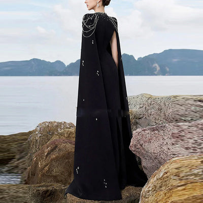 Beaded Shawl Sleeve Gown - Shé Hauté
