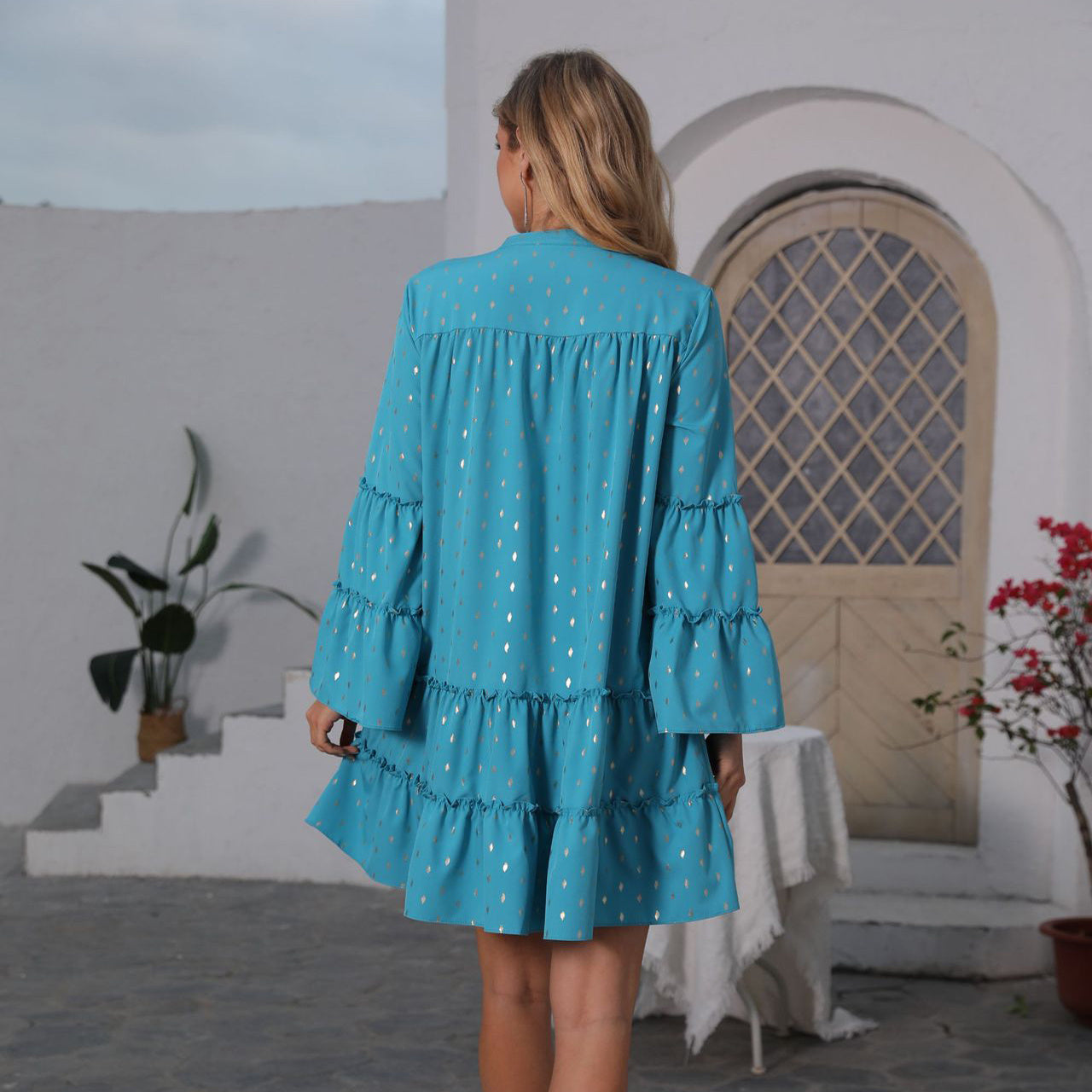 Robe plissée à imprimé bronzé