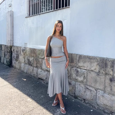 Solid Vest Skirt Set