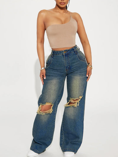 Women's Distressed Wide-Leg Denim - Shé Hauté