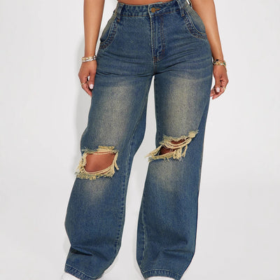 Women's Distressed Wide-Leg Denim - Shé Hauté