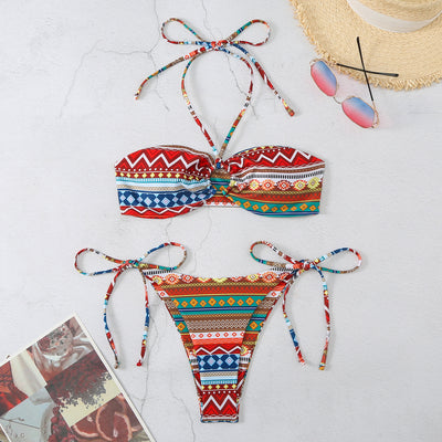 Maillot de bain bikini fendu à licou pour femme