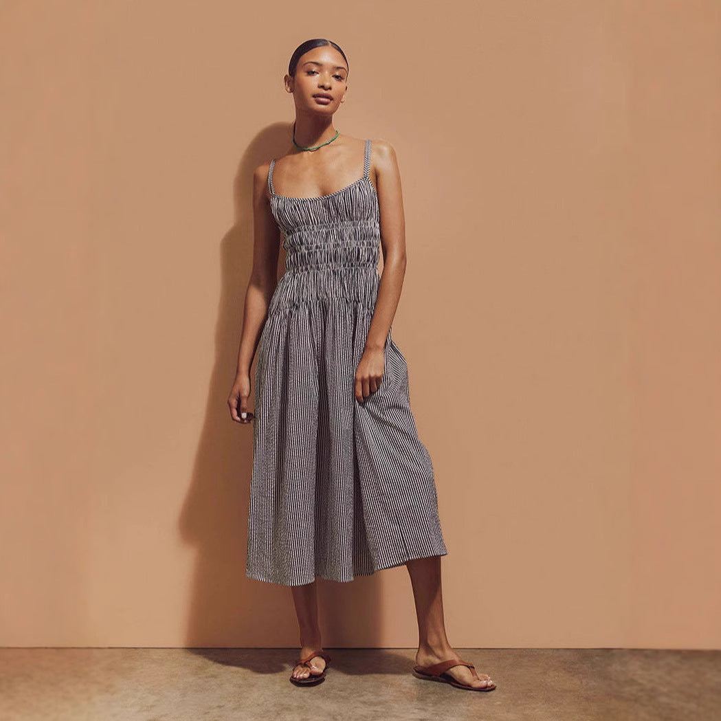 Robe plissée à rayures