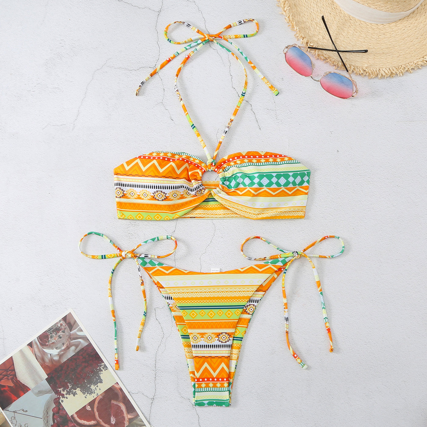 Maillot de bain bikini fendu à licou pour femme