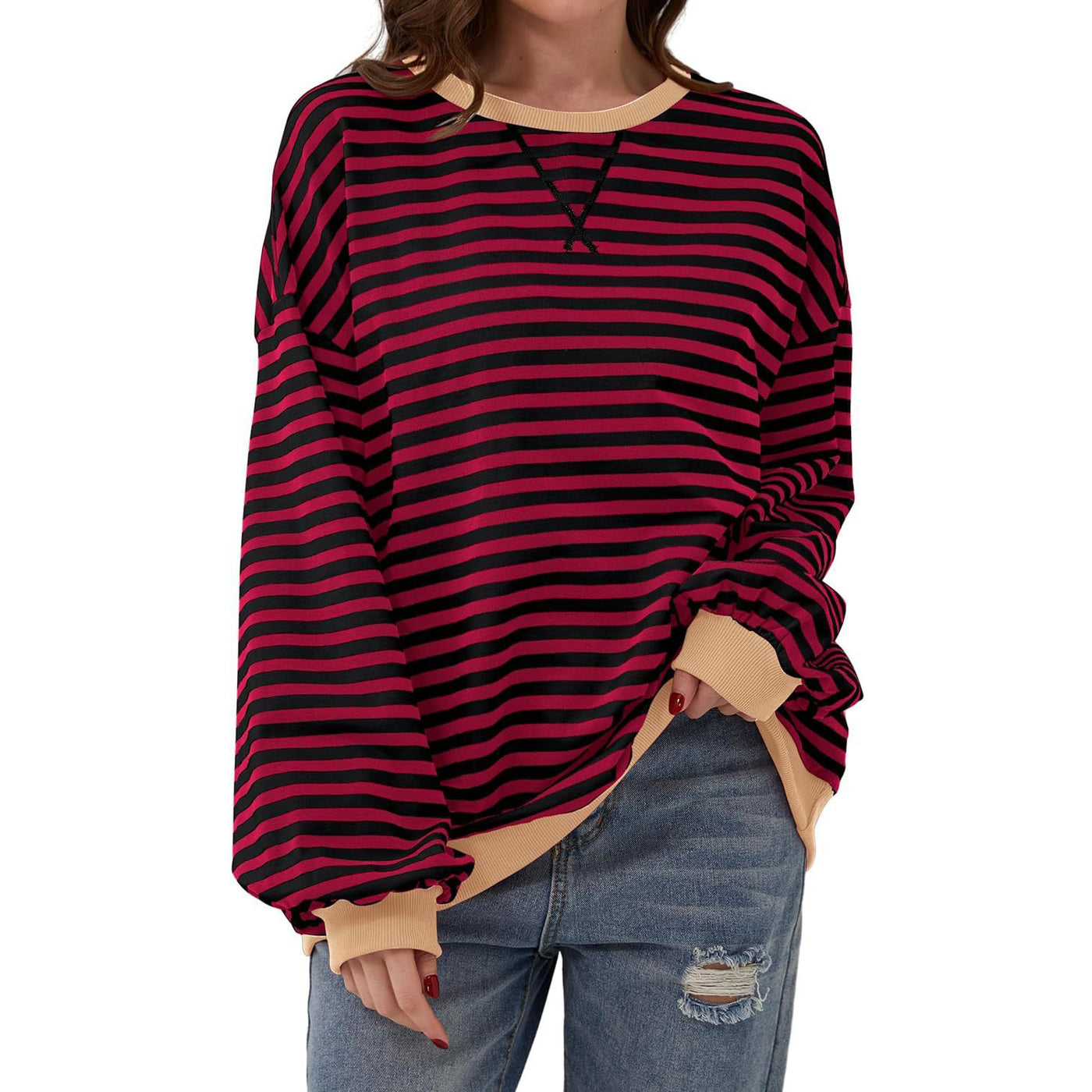 Pull décontracté à rayures pour femme