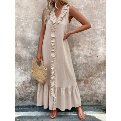 Ruffled V-Neck Maxi
