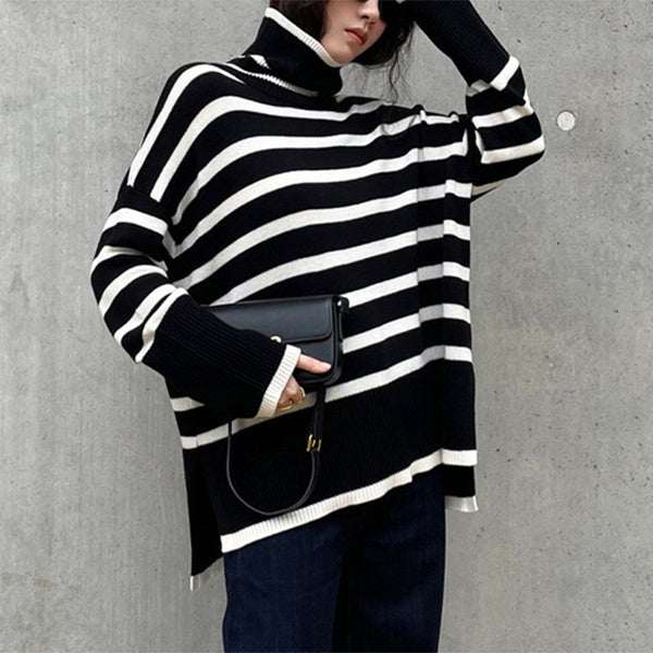 Women's Striped Turtleneck Sweater