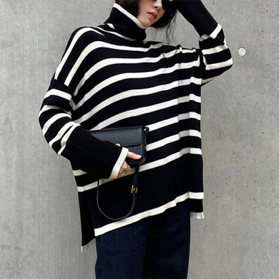 Women's Striped Turtleneck Sweater