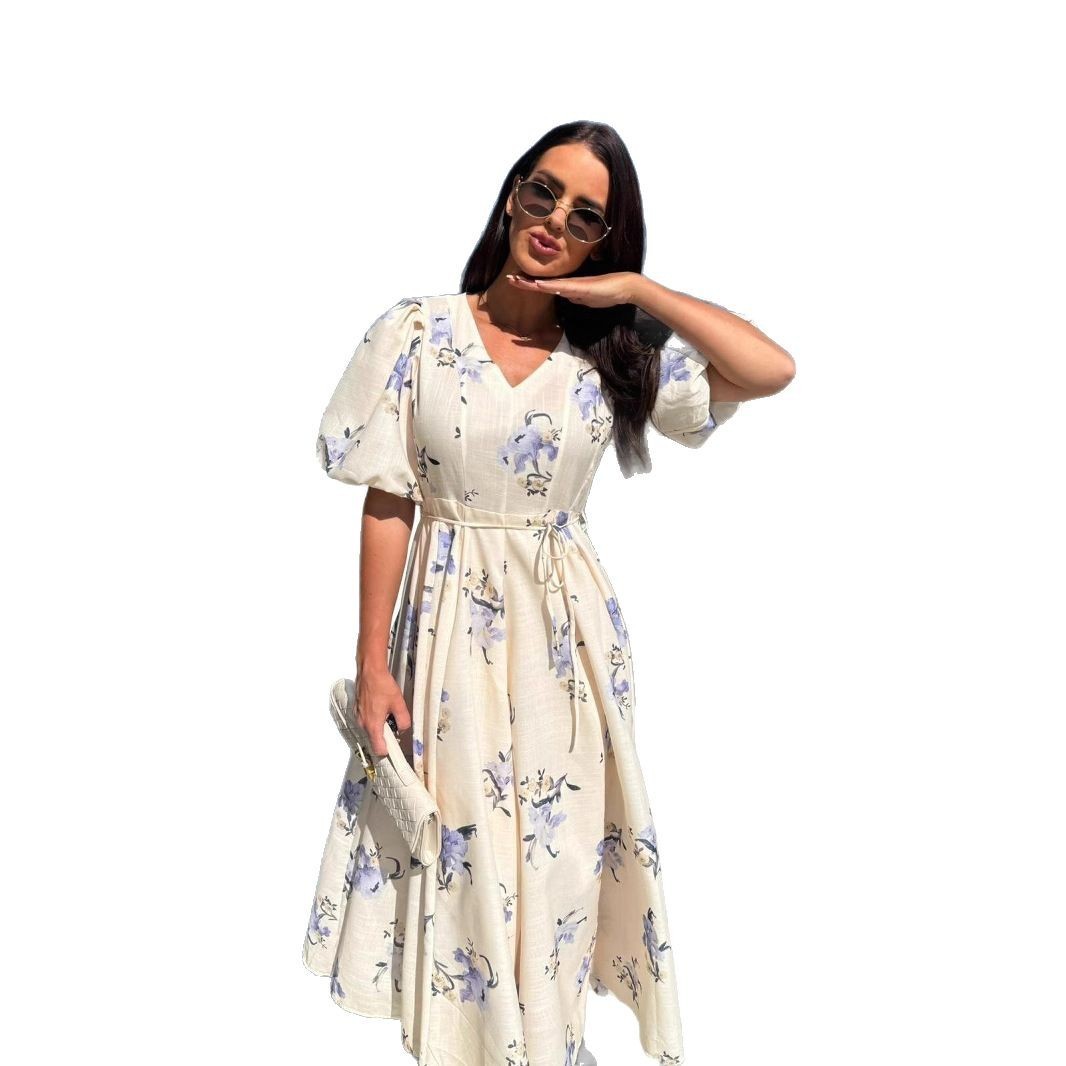 Robe trapèze à manches bouffantes