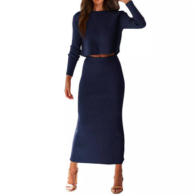 Long Sleeve Knit Skirt Suit