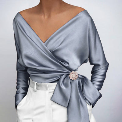 Solid V-Neck Blouse