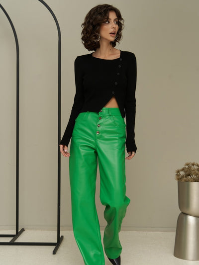 Pantalon en cuir à boutons