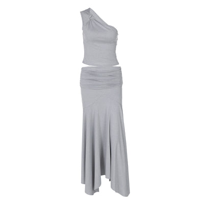 Solid Vest Skirt Set