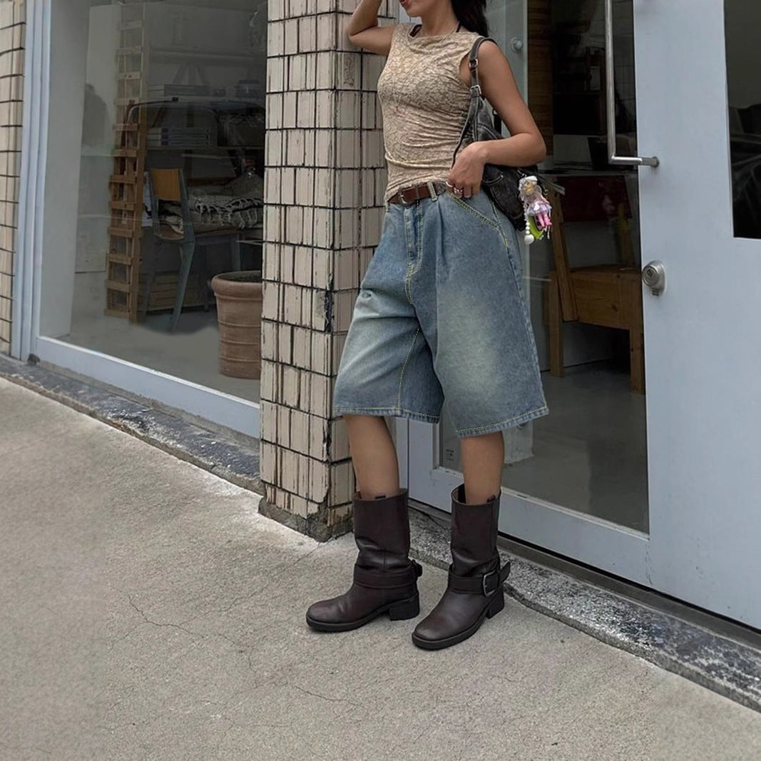 Wide-Leg Straight Denim Shorts – Women - Shé Hauté