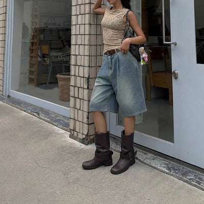 Wide-Leg Straight Denim Shorts – Women - Shé Hauté