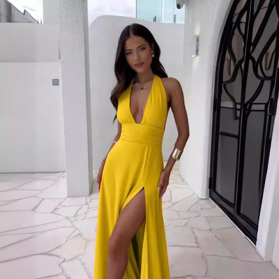 Halter Neck Slit Long Dress – Women - Shé Hauté