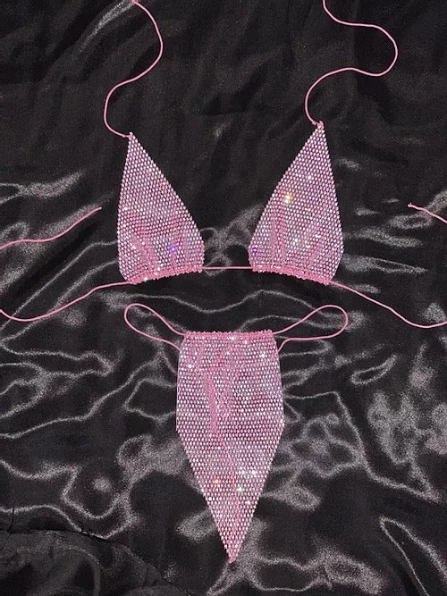 Beach Rhinestone Mesh Bikini Set - Shé Hauté