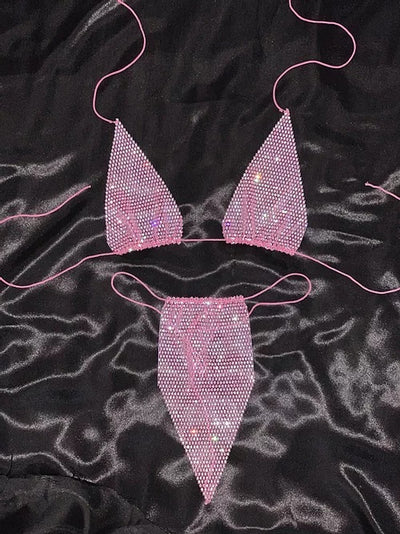 Beach Rhinestone Mesh Bikini Set - Shé Hauté