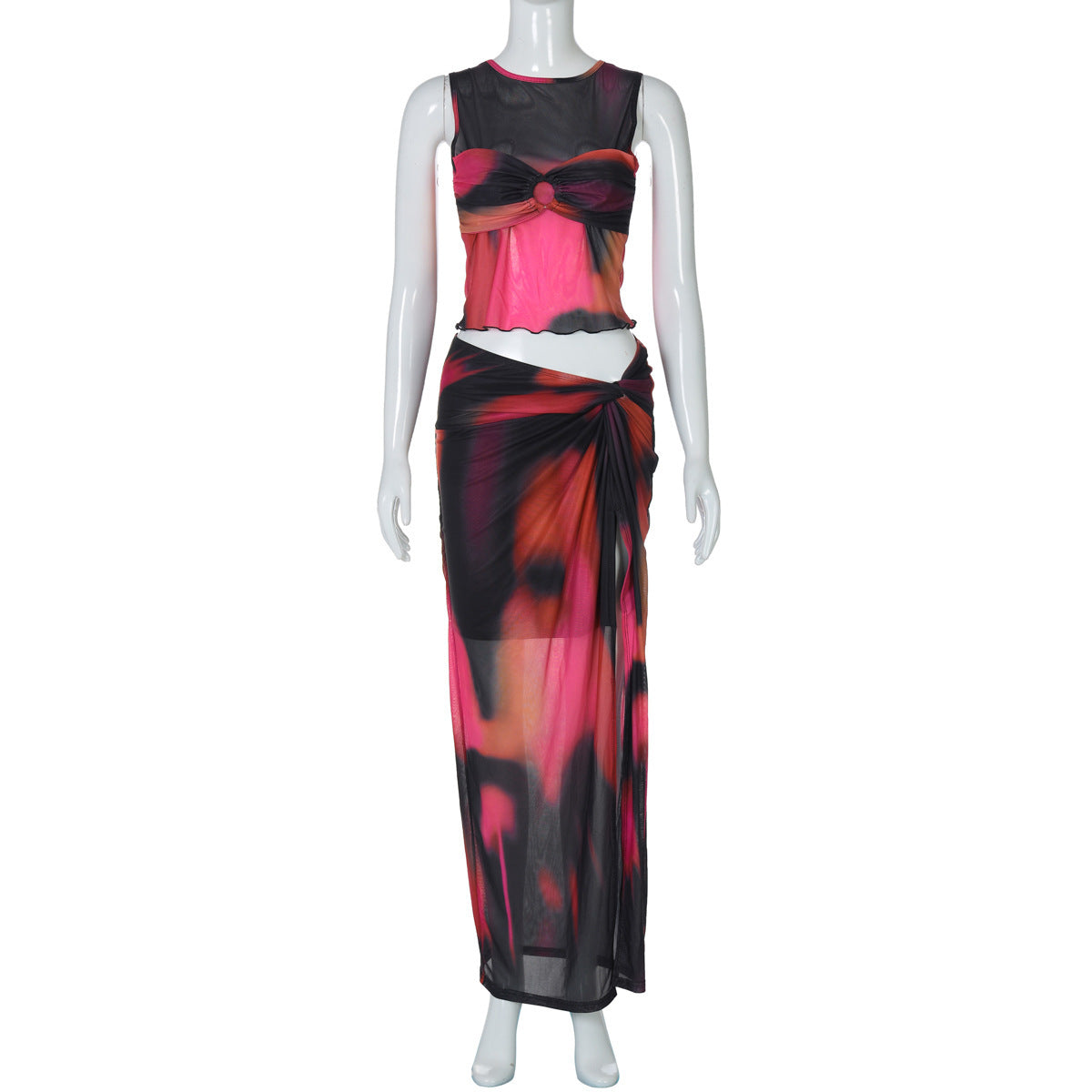 Printed Mesh Dress Set