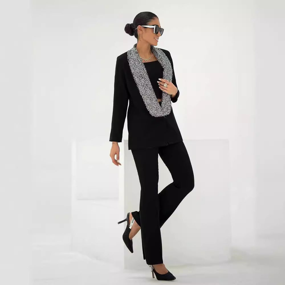Blazer à paillettes à décolleté en V profond