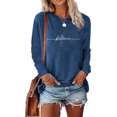 Long Sleeve Letter Print Tops – Women