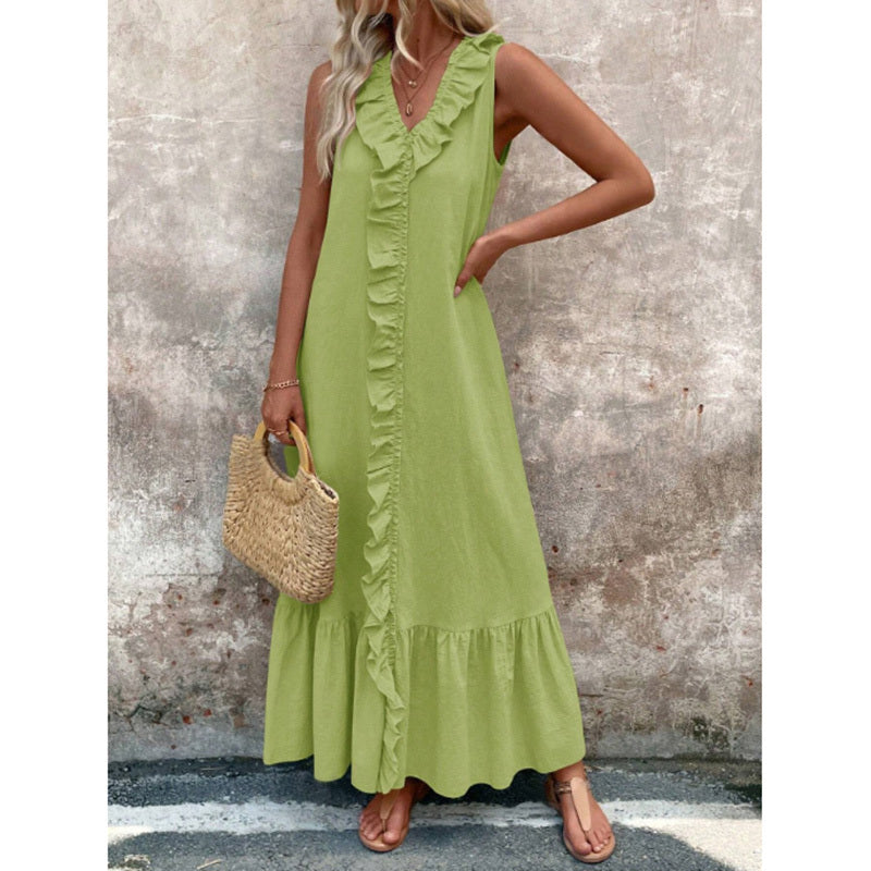 Ruffled V-Neck Maxi