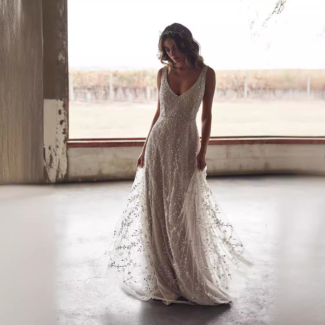 Bronzing V-Neck Gown - Shé Hauté