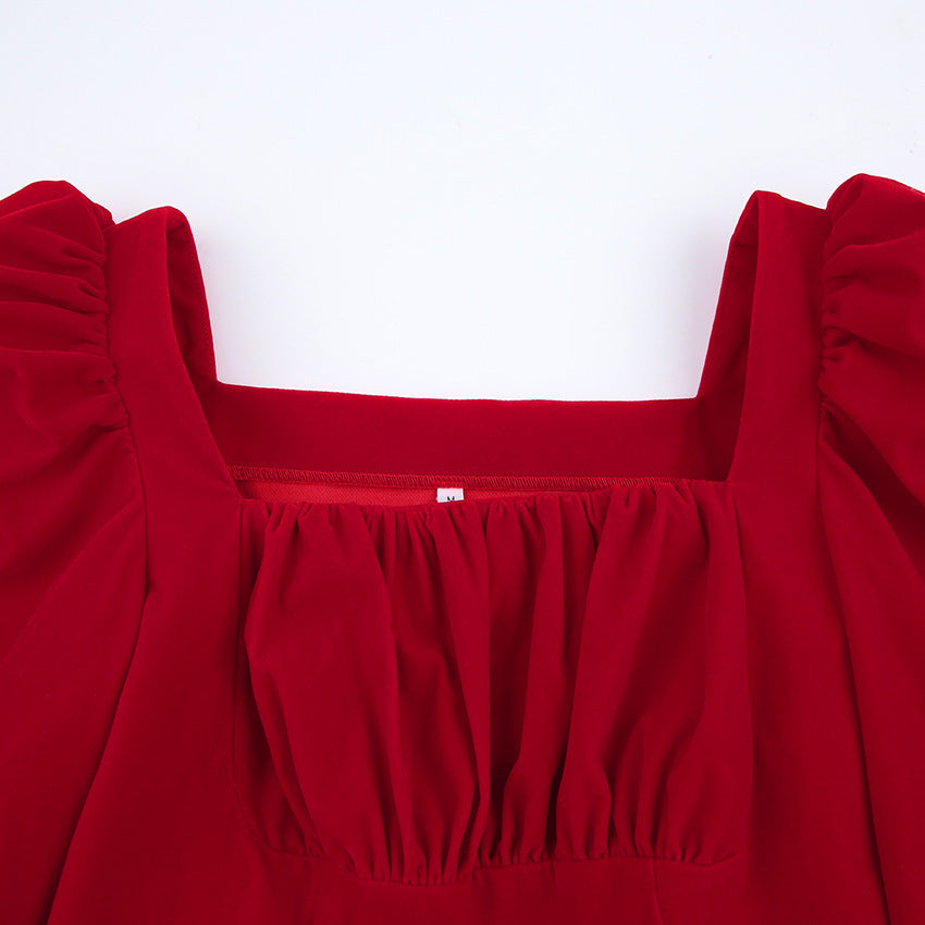 Robe trapèze en velours rouge