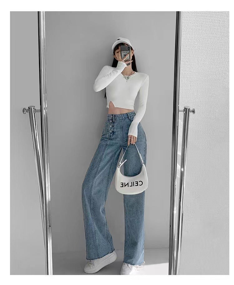 Irregular Button Jeans