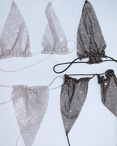 Beach Rhinestone Mesh Bikini Set - Shé Hauté