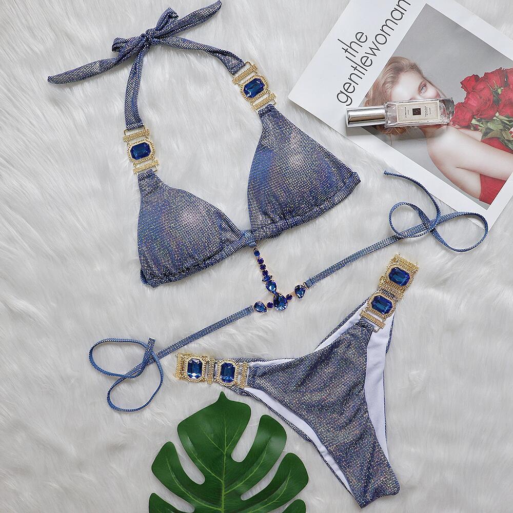 Ensemble bikini dos nu à paillettes