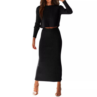 Long Sleeve Knit Skirt Suit