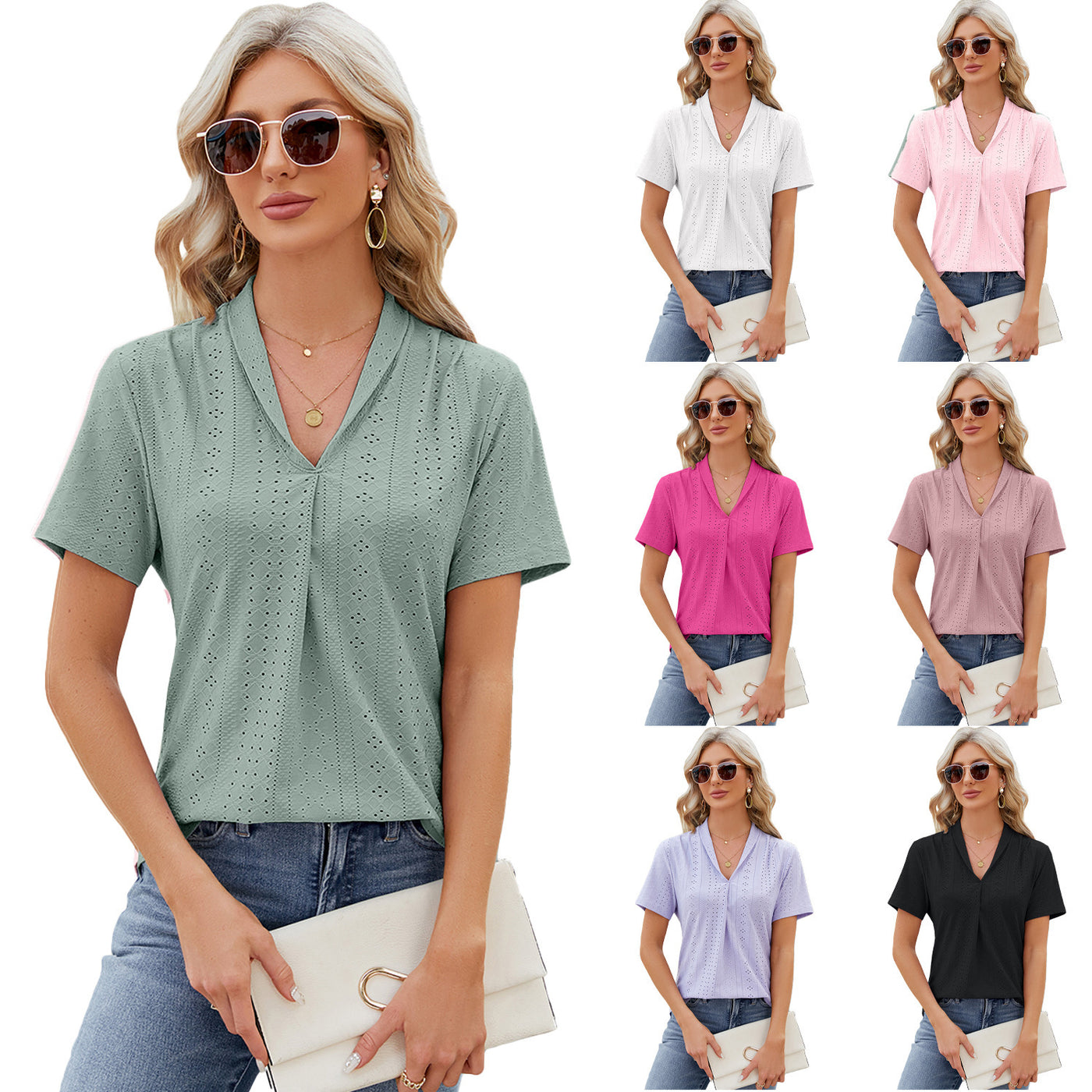 Hollow V-Neck Loose Fit Tee