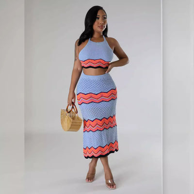 Knitted Vest & Skirt Suit