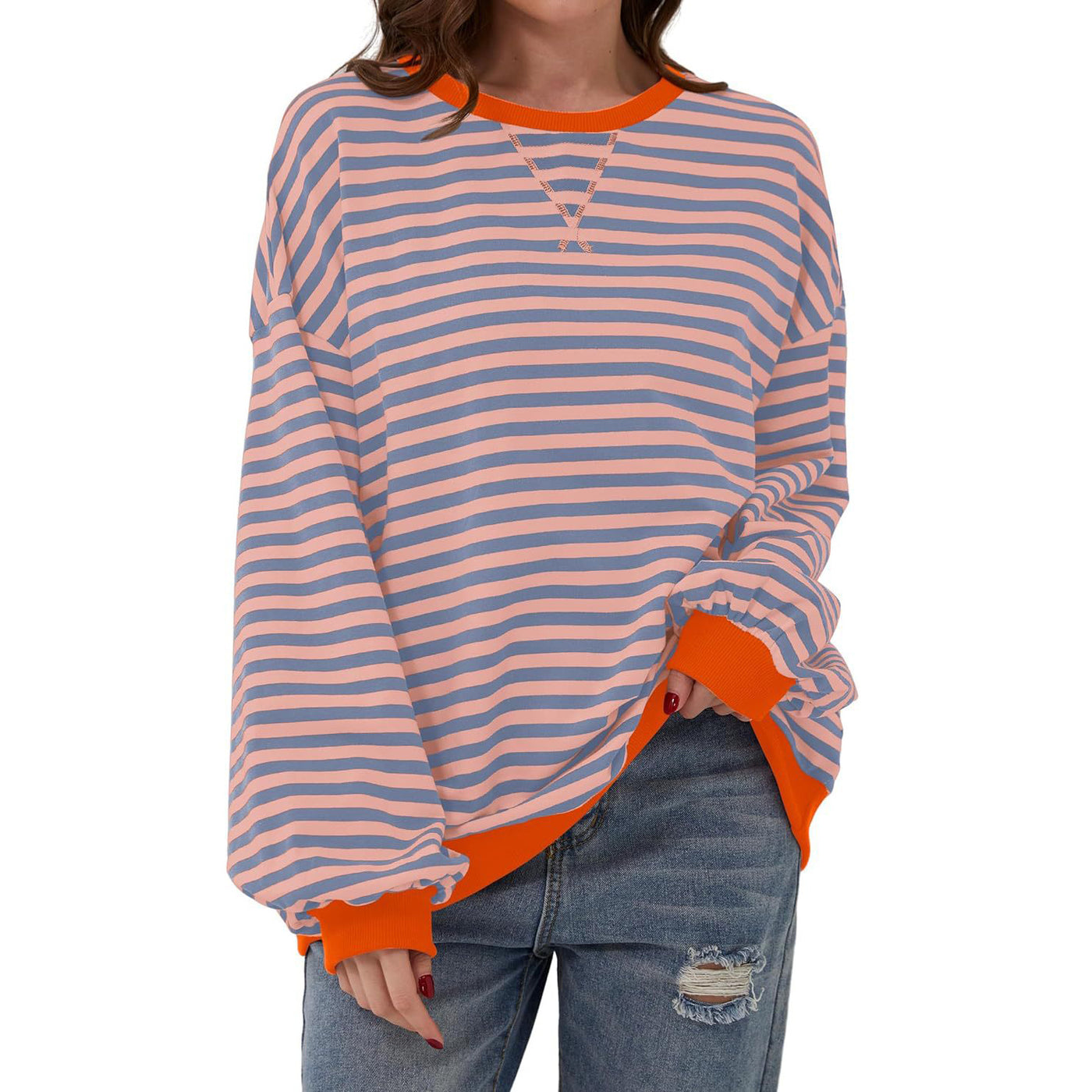 Pull décontracté à rayures pour femme