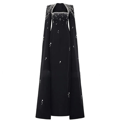 Beaded Shawl Sleeve Gown - Shé Hauté