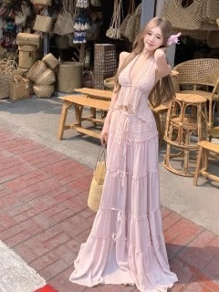 Lace-Up Skirt Set