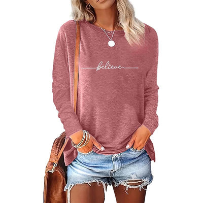 Long Sleeve Letter Print Tops – Women