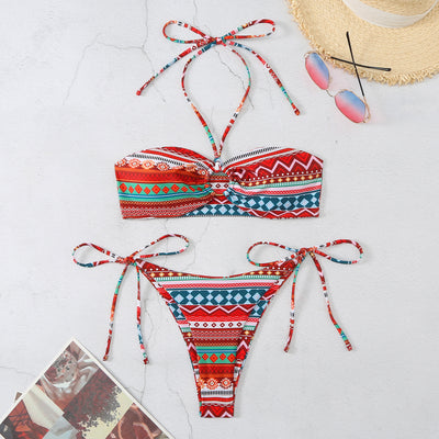 Maillot de bain bikini fendu à licou pour femme