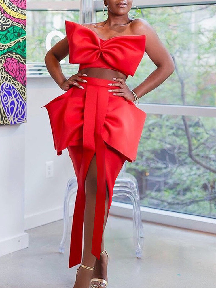 Crop Off Shoulder Bow
