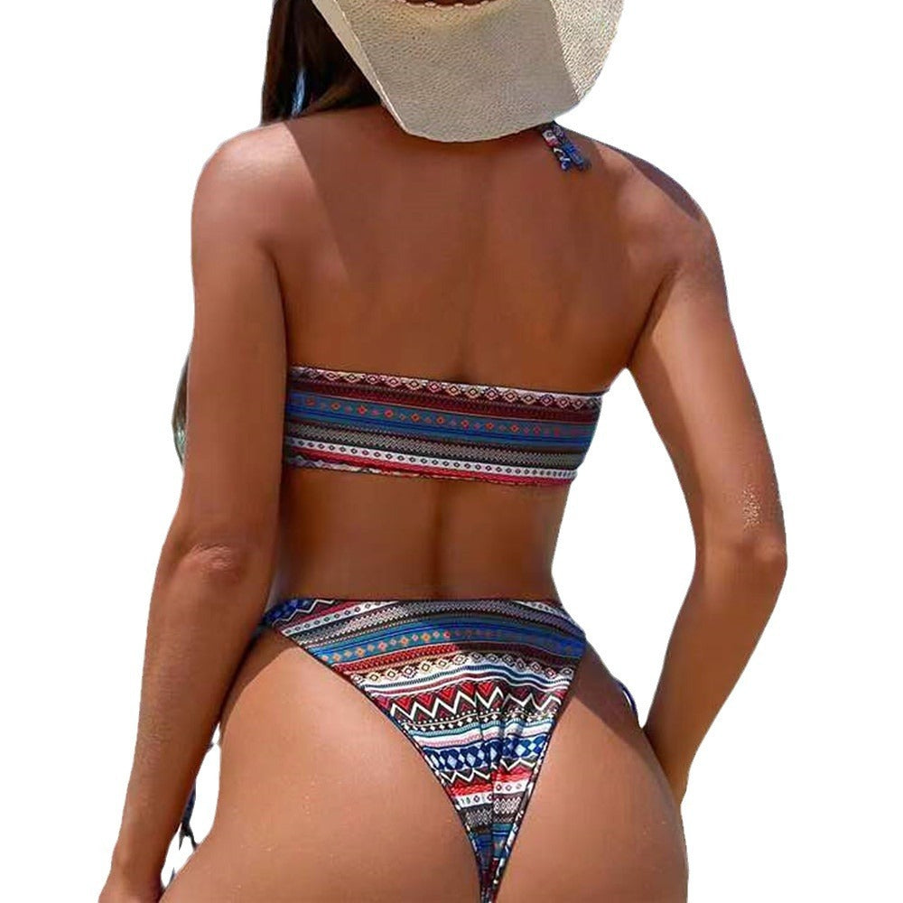 Maillot de bain bikini fendu à licou pour femme
