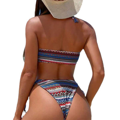 Maillot de bain bikini fendu à licou pour femme